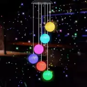 LED Solar Crystal Ball Wind Chime, 25" Mobile Hanging for Home Garden