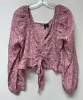 NWT VERO MODA Womens Top Size XL Henna Floral Tie Front Cropped Pink Lightweight
