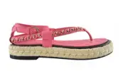 Chanel 21C Pink Lambskin Leather Chain Logo Mule Thong Espadrille Sandal Flat 37