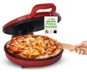 NutriChef Countertop Pizza Maker 1500W Non-Stick Electric Pizza Cooker- Red