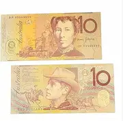 Gold Australia Dollar Bills, AUD Gold Banknote Plated Colorful Gold Foil Plastic Banknote Replica for Fun Collection (5pc 10AUD)