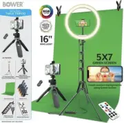 Bower Content Creator Kit 16-inch RGB Ring Light 62-inch Tripod Green Screen