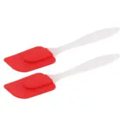 Kitchen Silicone Head Plastic Handle Nonstick Spatula Scraper Red 2 PCS
