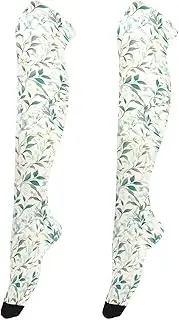 [FRODOTGV] Green Leaves White Over Knee Socks for Women Casual Extra Long Over Knee High Boot Stockings for Women Knee High Leg Warmer, Green Leaves White