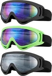 SixYard Ski Goggles, Motorcycle Goggles, 3 Pack Snowboard Snow Goggles for Men Women Adult Youth