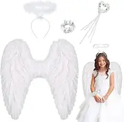 45 cm, Angel Wings, White Angel Wings Decoration with Halo and Magic Wand, Angel Costume, White Angel Costume Women, Angel Wings Costume, Party Fancy Dress Costumes, Costume Party Fancy Dress