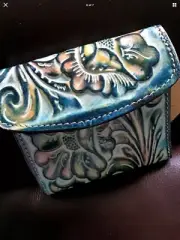 PATRICIA NASH Tooled Green Multi Leather REITI Bifold Snap Flap WALLET KissLock