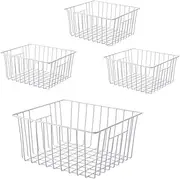 Upright Freezer Organizer Bins， Freezer Baskets for 14, 15 cu.ft Standup Freezer, Wire Storage Baskets with Built-in Handles for Frozen Foods, Snacks, Vegetables, Fruits and More, 4Pcs , White