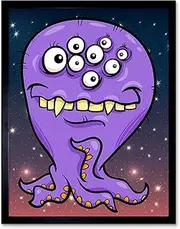 Nursery Funny Monster Alien Octopus Teeth Purple Kids Bedroom Art Print Framed Poster Wall Decor 12X16 Inch