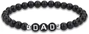[YangQian] Father Day Gifts for Dads Birthday Gift from Daughter Son Daddy Black Bead Bracelet Gifts for Dads Who Have Everything Elastic Natural Stone Bracelet to Dad