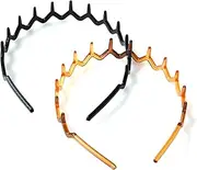 Headbands - Recycled Plastic Hair Band for Men & Women | Classic 90s Headband & Hairband | Mens Headband | Wavy Headband with Teeth | Hair Headbands for Women, 2pc (Black&Tort)