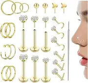 [FEYIR] Nose Ring Studs 20G Surgical Steel Nose Ring Hoop Stud Nose Screw Set for Women Men with Piercing Pin Nose Piercing Jewelry