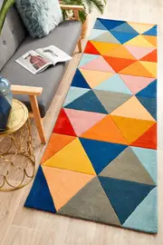 Prism Designer Wool Rust Blue Navy Runner Rug