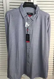 Kenneth Cole Dress Shirt Awearness Gray Geomectric pattern Mens Slim Fit XXL