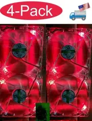4-Pack: NEW 120mm 4-pin Quad RED LED Gaming PC Case/Mining Rig Cooling Fan Kit