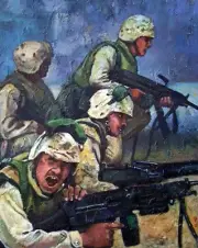 Original Oil painting "Frontline" by Qi Debrah,Military,Size 24"x30"x1.5",USA
