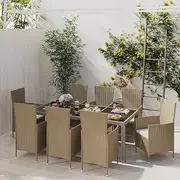 9 Piece Outdoor Dining Set with Cushions Poly Rattan Beige Patio Bar Sets