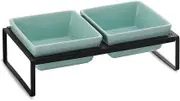 Blue Cat Bowl Dog Bowl Raised Cat Bowl with Stand - Cat Bowl for Kitten and Puppy - Double Ceramic Bowls Anti-Vomiting and Easy to Clean 2480ML