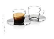 NESPRESSO 2x VIEW ESPRESSO CUP & SAUCER Coffee Set GLASS & 18/10 STEEL 80mL NIB