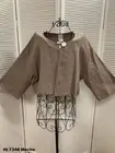 HLT348 Small Mocha NWT Match Point Linen Shirt Blouse Bolero Button NEW Brown