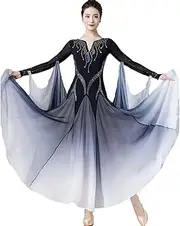 [YHHGDS] Women Waltz Modern Tango Dress Long Ballroom Dance Dress Long Sleeve National Standard Dance Dress for Competition
