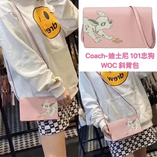 美國正品COACH F91188迪士尼系列聯名款- 黑色桑普兔、粉色101忠狗、小飛象 WOC (荔枝紋全真皮) iPhone手機包 斜背包 手拿包-- (正品Outlet 直購100%正品櫃購入) -附購證*vivi shop*