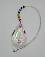 Crystal Glass Chakra Beads Large Prism Suncatcher Pendant Window Decor 15"