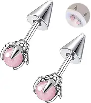 [TRBR] 16G 2PCs Dragon Claw and Spike Cartilage Earring, Pink Beads Helix Piercing Jewelry, Spike Helix Earring, Cartilage Earring, Industrial Piercing Barbell Jewelry, 16G, Surgical Sgeel, no gemstone