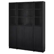 BILLY / OXBERG bookcase comb w panel/glass doors, black oak effect, 160x202 cm