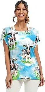 [RPLIFE] Cute Cows Sky Blue Women Tops Off Shoulder Tops Women, Ladies Party Blouse