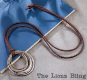 Urban Vintage style Genuine Leather Necklace with Hammered Metal Ring Pendant