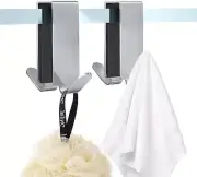 Shower Door Hooks, Hooks for Towels, Heavy Duty 2 Pack, Silver