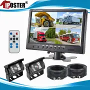 9" Quad Split Monitor 2x 4PIN CCD Color Rear View Reversing Camera Caravan Truck