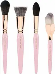 [Bdellium Tools] Pink Golden Triangle Face Makeup Brush Set - with Soft Synthetic Bristles and Rose Gold Brass Ferrule for a Flawless Appearance (Pink, 4 pcs)