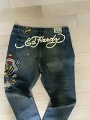 NWT Ed Hardy men denim jeans New York City Eagle skull patch distress Y2K size