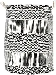 Black & White Laundry Hamper | Round Storage Basket | Premium Cotton Collapsible Bin | Waterproof & Multifunctional for Clothes, Toys, Towels, Babies & Pet Toys – Mika Creations