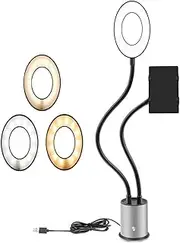 LIFKICH Selfie Ring Light with Flexible Long Arms Dimmable Phone Holder Stand for Live Streaming Makeup and Photography USB Powered Compatible with Phone