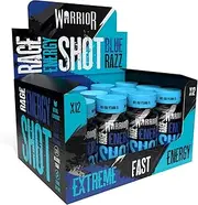 Warrior Rage Energy Shots - Pre Workout Shot Drink 12 x 60ml - RTD Fuel Juice Supplement (Liquid not Gels) - 200mg Caffeine to Lift Sessions and Running - Contains Vitamin B6 & B12 (Blue Raspberry)