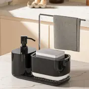 Dish Soap Dispenser Kitchen Set, 5-in-1 Kitchen Cleaning Tool Organizer, Detachable Hand and Dish Soap Dispenser Set with Sponge Holder&Towel Holder, Kitchen Sink Countertop Storage Organize