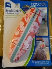NEW ~ O2COOL Mini Surfboard Design Beach Towel Stakes ~ 4 Stakes