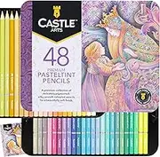 Castle Art Supplies 48 Piece Pasteltint Tin Colored Pencils Set | Quality Colors in Softer, Sumptuous Tones | For Professional and Adult Artists | Protected and Organized in Presentation Tin Box