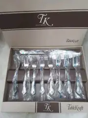 Table Kraft "Aristocrat" Set of 8 Stainless Steel Cake Forks & Cake Server NEW