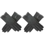 2PK Wicked Sista Audrey Faux Fur & Buttons Trim Gloves Hand Warmer One Size Grey