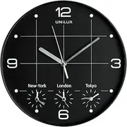 Unilux 400094567 Wall Black Clock World Time Display-Suitable for Shops, Offices, Local