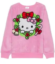 Hello Kitty Big Girls Tween Wreath Long Sleeve Plush Pullover Sweater