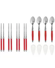 French Home Set of 4 Chopsticks, Laguiole Spoons & Ceramic Rest Pairs