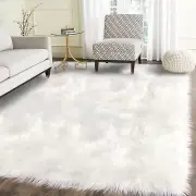 5x7 Area Rugs White Furry Rugs Faux Sheepskin Rug Washable Rug Fluffy Rug Fur...