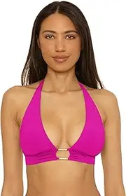 [BECCA] Women's Color Code Halter Bikini Top, Adjustable, Tie Back, Swimwear Separates