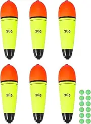 uxcell Fishing Slip Bobbers, EVA Foam Bobbers Slip Floats with Fish Beads, 1.1 Oz Floatage Fit for Perch Carp Bass Fishing Corks Saltwater Freshwater (6 Pack, Red/Yellow)