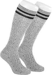 [AVAYUU] 1 Pair Men's Traditional Socks Long Knee Socks Striped Costume Socks Cotton Braid Knee Socks Country House Style Mottled Knee Socks Comfort Waistband & Without Seam Size 40-46 Light Grey,